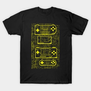 Neon Yellow Handheld Gaming Controller Da Vinci Blueprint T-Shirt